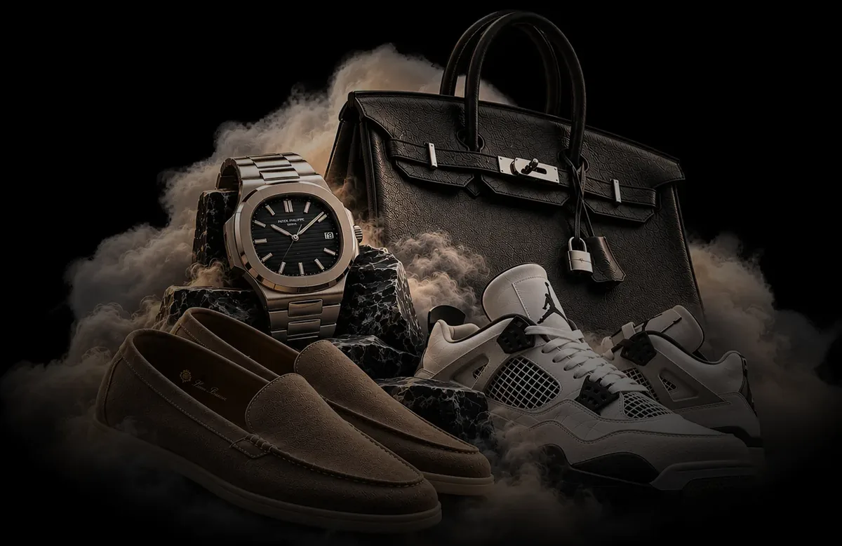 Authenticated trainers, a designer handbag, a luxury watch and suede loafers